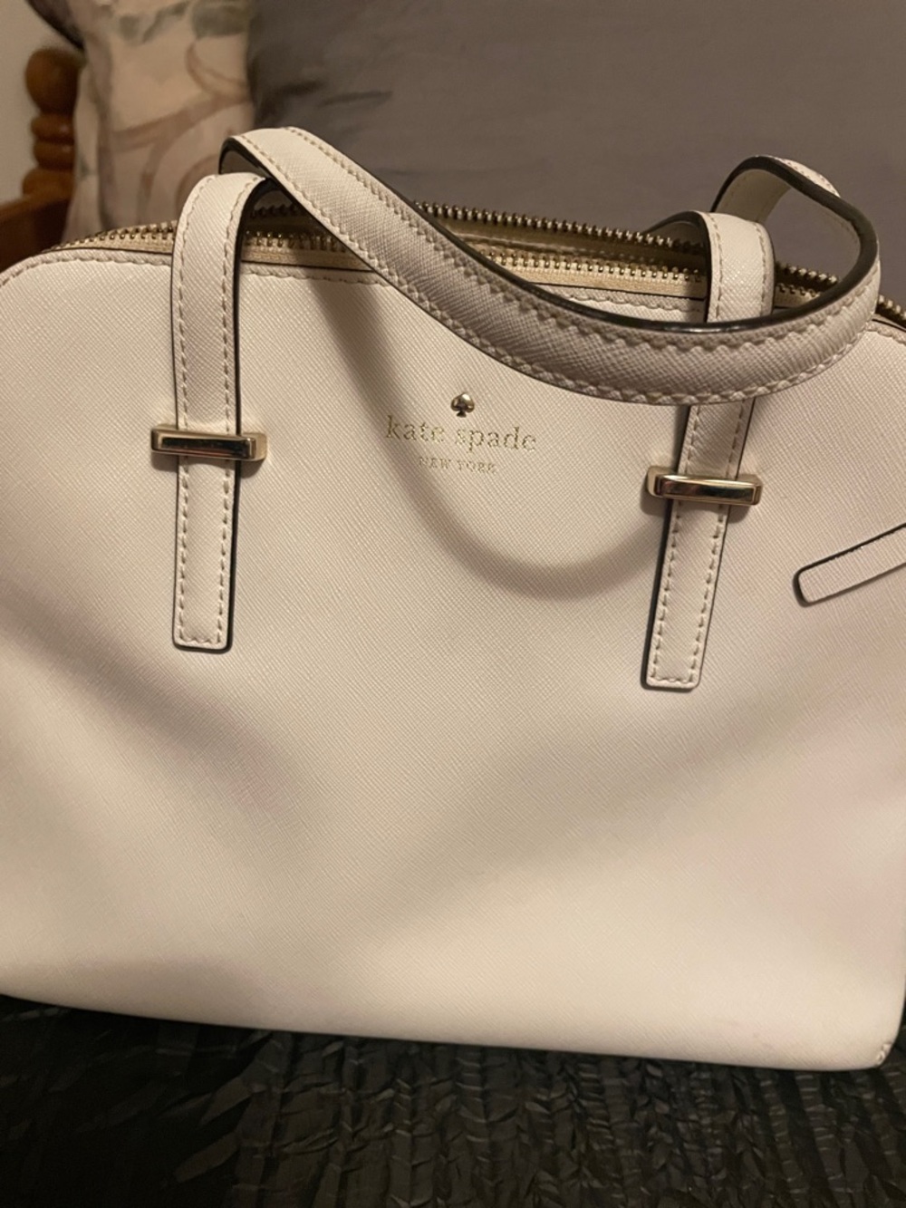 kate spade Cream Saffiano Leather Satchel with Patterned Strap - Picture 16 of 16